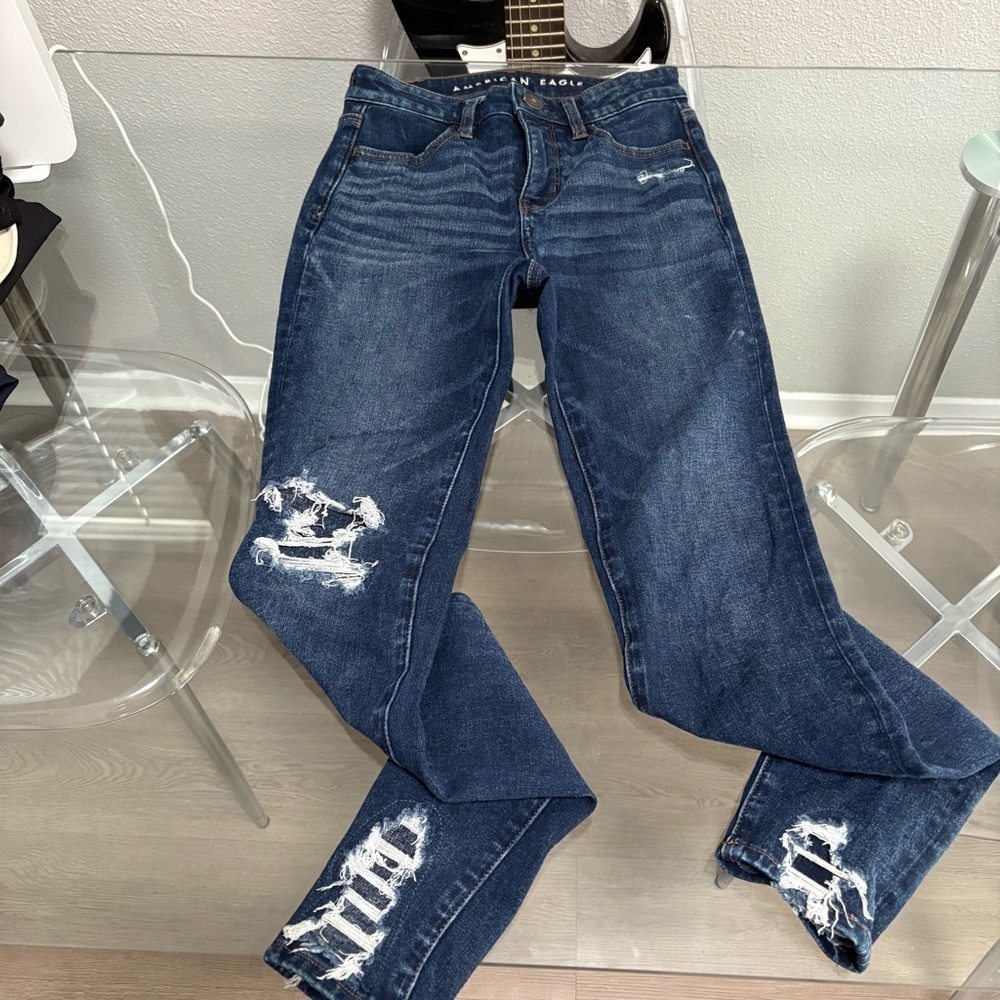 American Eagle Outfitters Distressed Blue Skinny Jeans